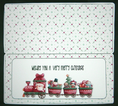21- Santas Train Long Card, Envelope & Insert by Linda Short