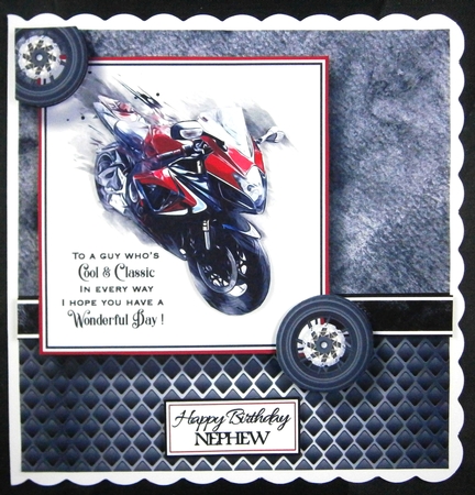 7x7 Red Racing Bike Card Front with sentiments by Linda Short