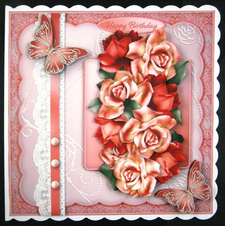 Vibrant Roses - Lace and Pearls Card Mini Kit by Linda Short