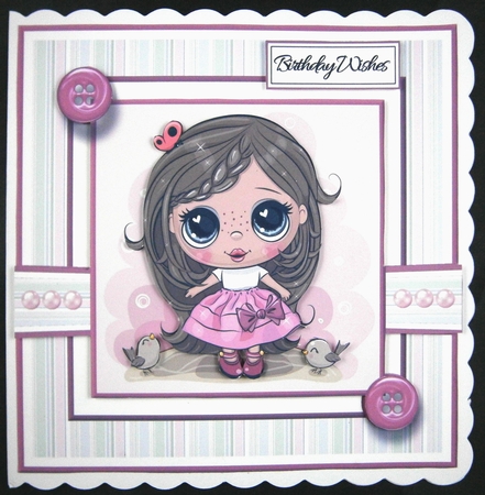 7x7 Pretty Princess Poppit Girl Card Front with sentiments  by Linda Short