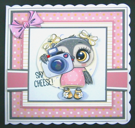 7x7 Say Cheese Girl Card Front with sentiments  by Linda Short