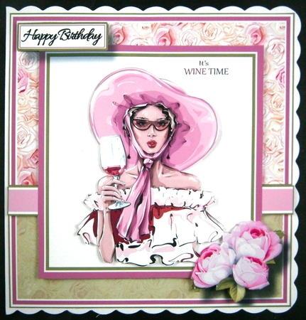 7x7 Wine Time Card Front with sentiments  by Linda Short