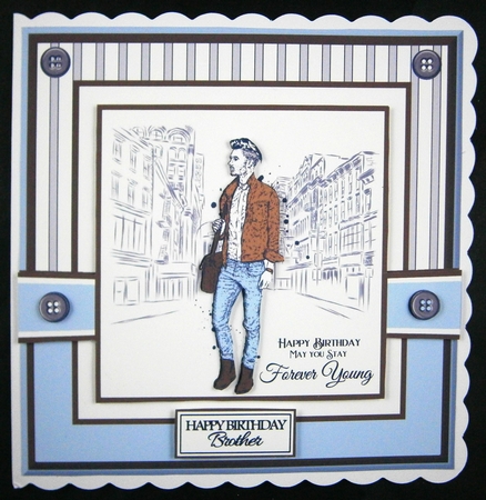 8x8 Forever Young Brown Card Front with sentiments  by Linda Short