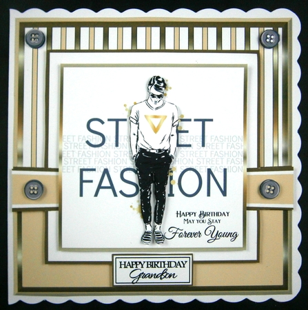 8x8 Forever Young Street Fashion Card Front with sentiments  by Linda Short