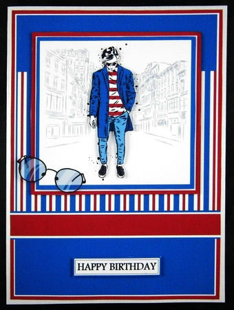 A5 Forever Young Blue n White Card Front with sentiments and Topper  by Linda Short