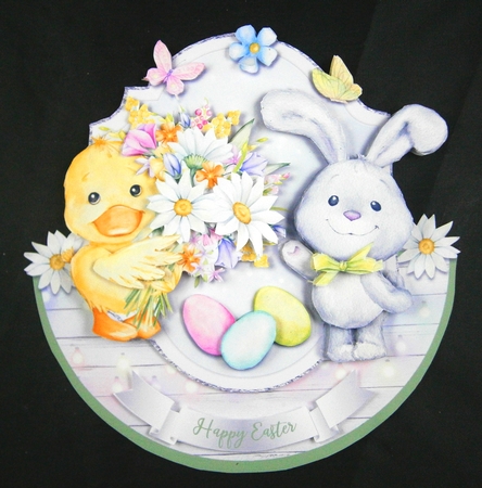 EASTER FRIENDS WITH FLOWERS rocker card by Linda Short