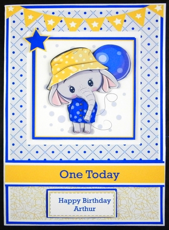 A5 Baby Elephants Birthday (Blue) Card Front Topper and sentiments by Linda Short
