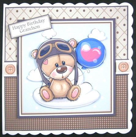 8x8 Flying High Ted Card Front Gift Tag and sentiments  by Linda Short