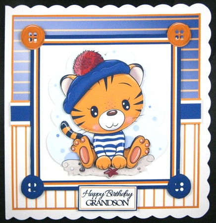 7x7 Timmy Tiger Card Front with sentiments  by Linda Short