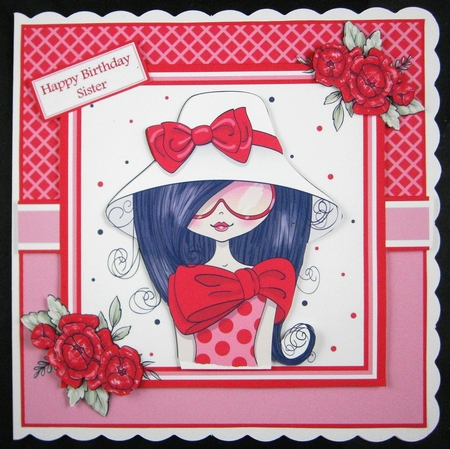 8x8 Lady in Hat Card Front Gift Tag and sentiments  by Linda Short