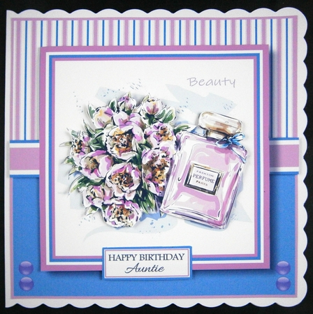8x8 Beautiful Flowers & Perfume Card Front, Gift Tag & Sentiments  by Linda Short