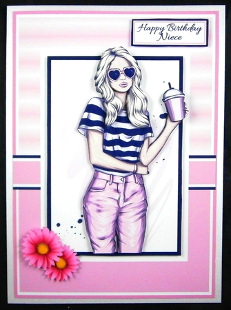 A5 Pink Heart Sunglasses Card Front, Topper and sentiments by Linda Short