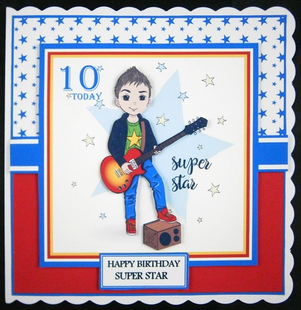 8x8 Super Star Guitar Boy Card Front Tag & Sentiments  by Linda Short