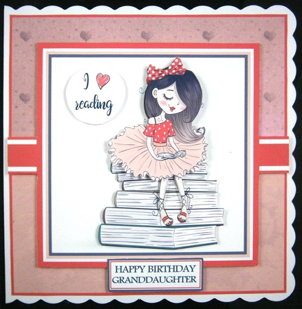 8X8 I Love Reading Card Front, Tag & Sentiments  by Linda Short