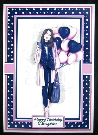 A5 Lady with Pink Balloons Decoupage Mini Kit - x4 A4 Sheets  by Linda Short