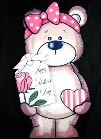 Rose Teddy Bear Mothers Day Shaped Card by Linda Short