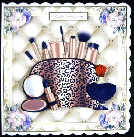 Makeup bag Black & Rose Gold Decoupage 7x7ins Topper 2 by Linda Short