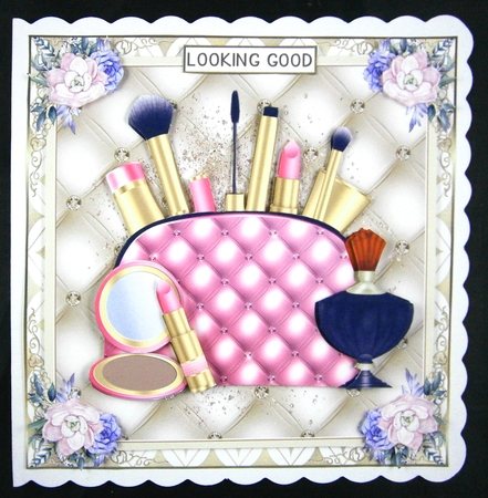 Makeup bag Pink & Gold Decoupage 7x7ins Topper 5 by Linda Short