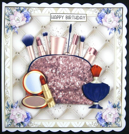 Makeup bag Rose Gold Decoupage 7x7ins Topper 7 by Linda Short