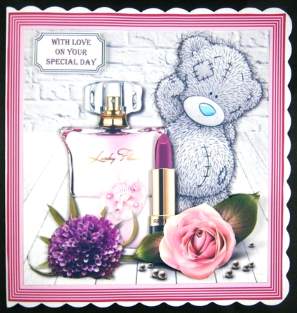 Tatty Teddy with perfume and flowers for Birthday or Mothers Day by Linda Short