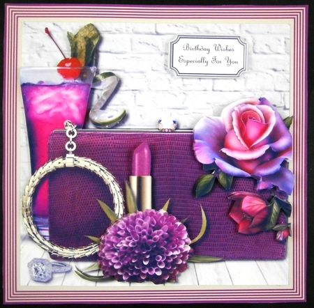 Bag, Cocktail and Flowers in Purple for Birthday or Mothers Day by Linda Short