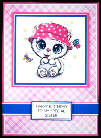 A5 Playful Summer Kitten Card Front Topper, Decoupage & Sentiments  by Linda Short