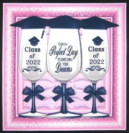 Pink Graduation glasses card front by Linda Short