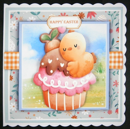 Cute Easter Chick Cuddling a Cupcake 7x7 by Linda Short