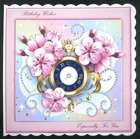 pretty vintage clock with pink roses and diamonds 8x8 by Linda Short