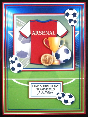A5 Arsenal Football Card Front with Topper, Decoupage & Sentiment by Linda Short