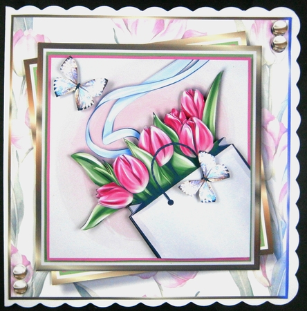 8x8 Beautiful Pink Tulips Mini Decoupage / Twisted Pyramage Kit - x5 A4 sheets  by Linda Short