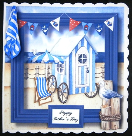 The Beach Hut - Blue Stripe 8x8 by Linda Short