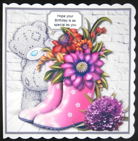 Tatty Teddy with Flowers and Wellies for Birthday, Mothers Day or Get well soon by Linda Short