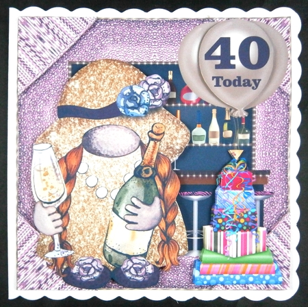 Pink age 30-60 Birthday champagne gnome card front by Linda Short
