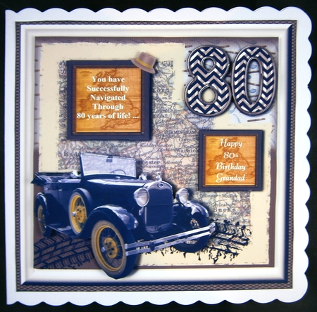 80th Male Birthday with Car on Map by Linda Short