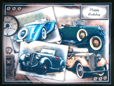 Retro Cars Card Front With Decoupage 02 by Linda Short