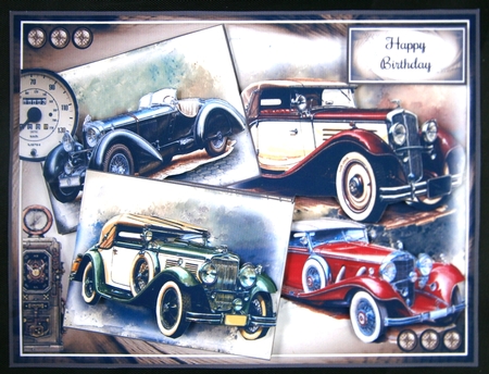Retro Cars Card Front With Decoupage 03 by Linda Short