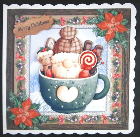 Vintage style santa in a green cup 6x6  by Linda Short