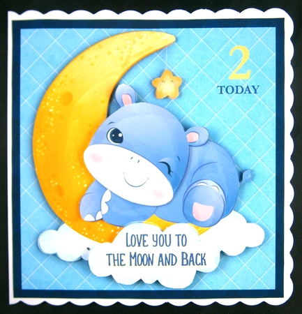 Love You to the Moon and Back Wobbly Head Hippo 7.5 Inch Card Front & Insert  by Linda Short