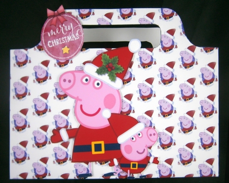 Lovely peppa pig in santa hat tote gift bag  by Linda Short