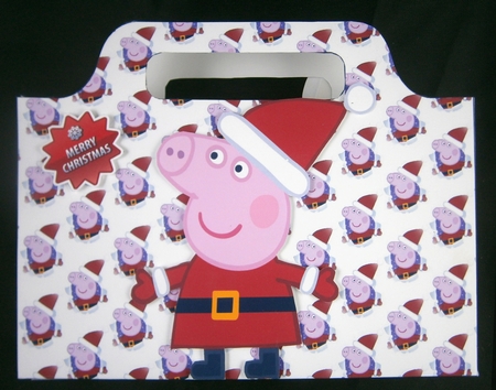 Lovely peppa pig in santa hat tote gift bag  by Linda Short