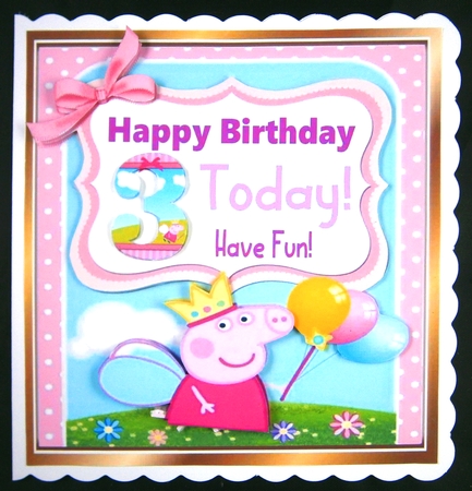 Cute girl peppa pig with pink bow (3rd ) Birthday 8x8 by Linda Short