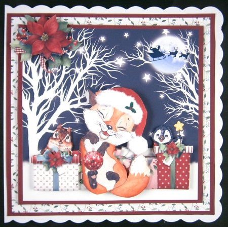 Fox & Pals Christmas Decoupage Card Mini Kit 7x7 by Linda Short