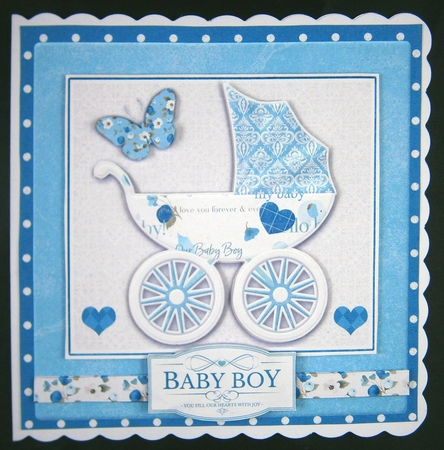 New Baby Boy Pram 3D Decoupage Card Front and Insert by Linda Short