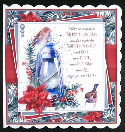 Oil Lamp Sparrows Card Front by Linda Short