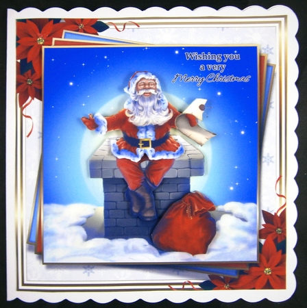 8x8 Santa sitting on the chimney Card Front with Decoupage  by Linda Short