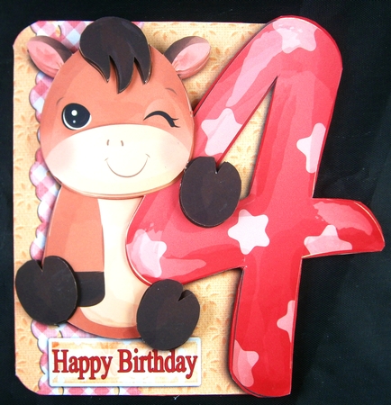 Pony 4th Birthday Shaped 3D Decoupage Card and Inserts by Linda Short