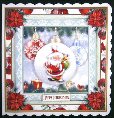 Christmas Santa Bauble 7x7ins Topper 1 by Linda Short