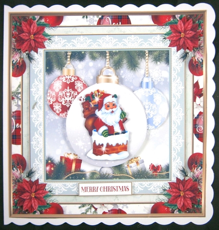 Christmas Santa Bauble 7x7ins Topper 2 by Linda Short