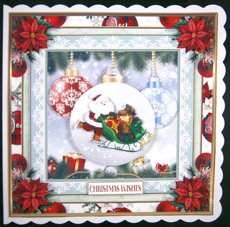 Christmas Santa Bauble 7x7ins Topper 6 by Linda Short